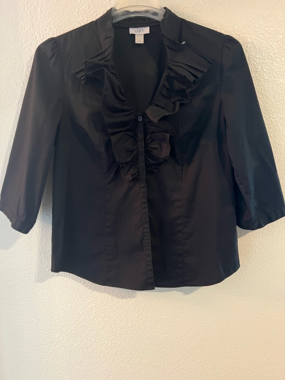LOFT Black Ruffle-Front Women's Blouse